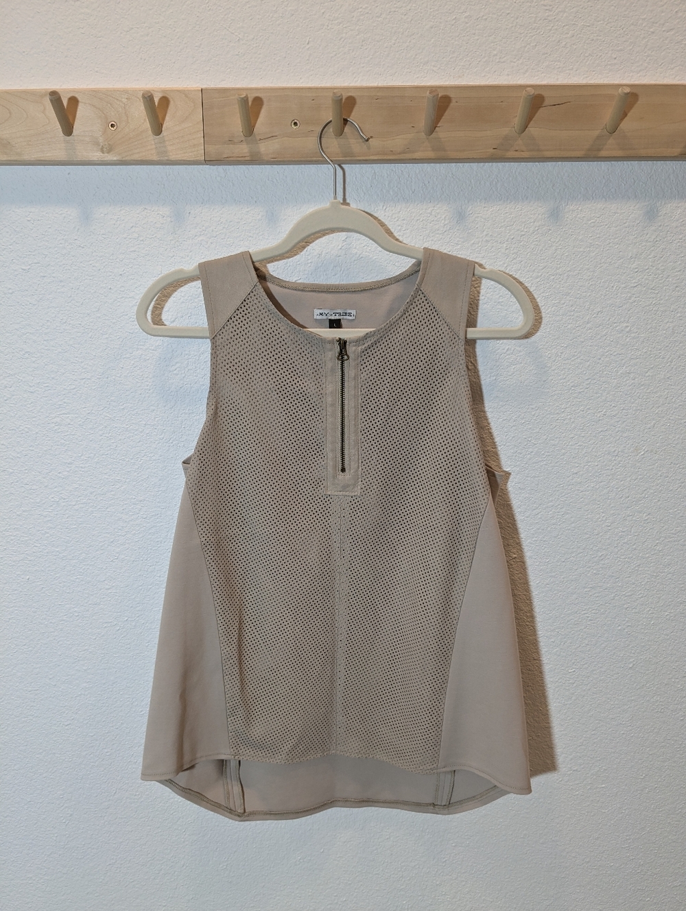 Leather Taupe My Tribe Mesh Shirt With Zipper - NWOT